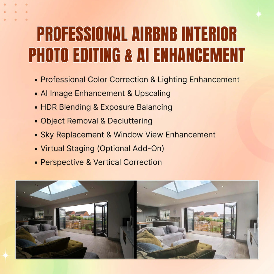 Professional Airbnb Interior Photo Editing & AI Enhancement